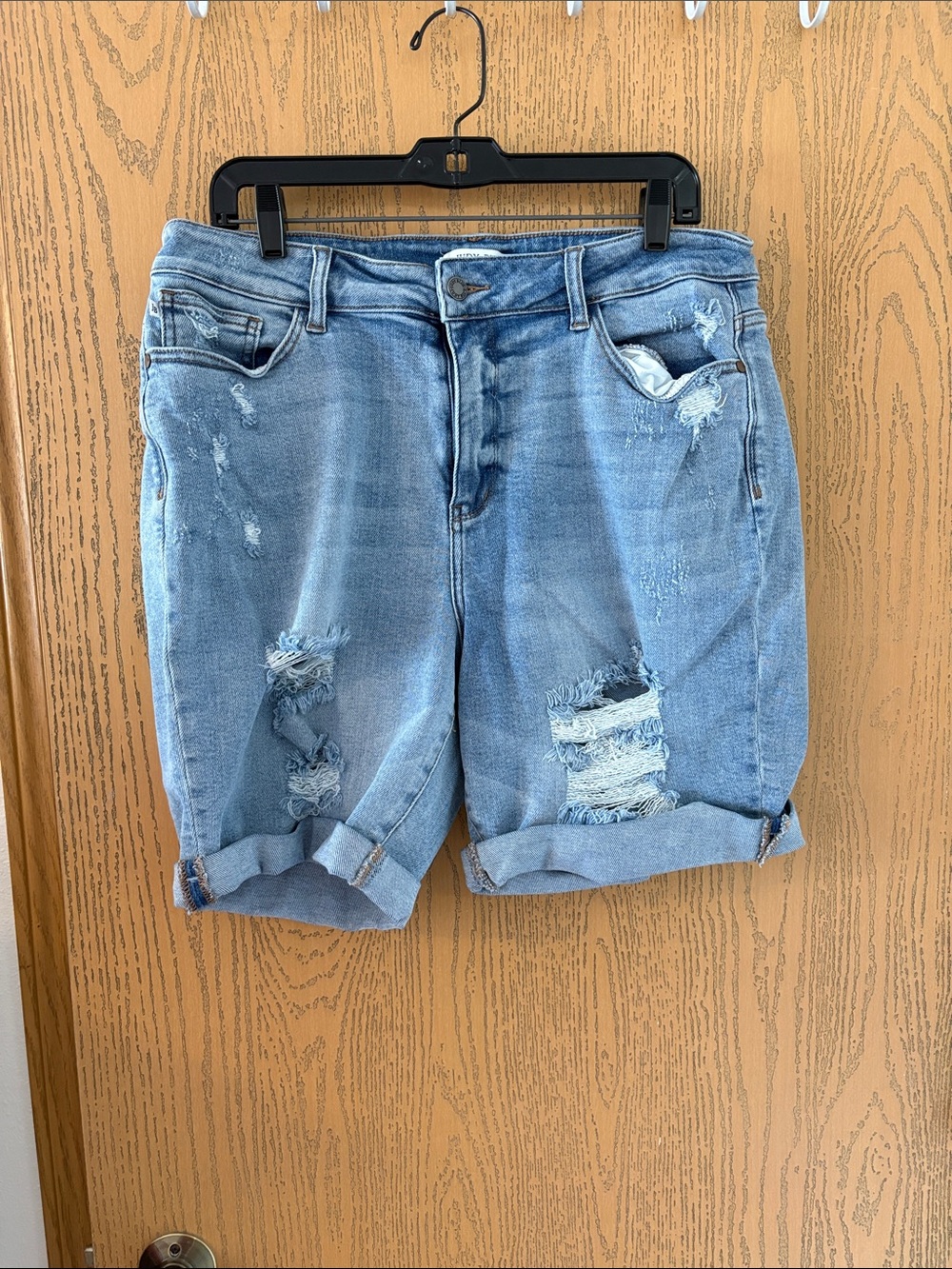 Judy Blue Distressed Light Wash Roll-Cuff Jean Shorts